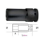Douille � choc longue - 720l - x 1 - 80 mm - 1 / 2'' - 15 mm - 6 pans - beta