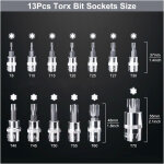 Douille torx male 1 / 2'', 1 / 4'', 3 / 8'', t8 - t70 13 pi�ces