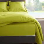 Drap housse anis en percale de coton 80 fils 180 x 200 x 30 cm