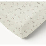 Drap - housse b�b� en jersey 100% coton extensible fleurs beige 70x140x17 cm