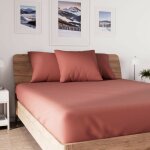 Soleil d ocre ? drap housse en coton 160x200 cm ? jersey extensible brique ? bonnet 25 cm jusqu'� 32 ...
