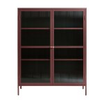 Vaisselier 2 portes en verre strié et métal h140cm - bordeaux - bjorn Vaisselier 2 portes en verre strié et métal h140cm - bordeaux - bjorn