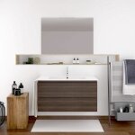 Meuble de salle de bain suspendu mizar avec miroir et lavabo - frne tea - 60cm