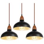 Wottes - e27 lampe  suspension rtro plafonnier luminaire en mtal bois lustre noir diamtre 19cm pour ...