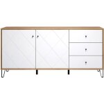 Ebuy24 - touch buffet 2 portes, 3 tiroirs, finition ch�ne, blanc mat.
