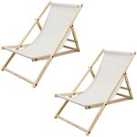 Ecd germany lot de 2 chaises longues pliantes en bois chiliennes, beige, dossier r�glable, 3 positions ...