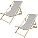 Ecd germany - lot de 2 chaises longues pliantes en bois chiliennes, gris clair, dossier r�glable, 3 positions ...