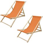 Ecd germany lot de 2 chaises longues pliantes en bois chiliennes, orange, dossier r�glable, 3 positions ...