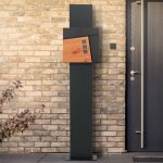 Ecd germany bo�te aux lettres sur pied, anthracite aspect bois, 37x36, 5x11cm, acier inoxydable, moderne, ...