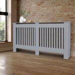 Ml - design - ecd germany cache - radiateur chauffage rustique 152x19x82cm gris �tag�re en bois mdf housse ...