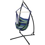 Chaise suspendue avec cadre 208 cm - hamac suspendu avec 2 coussins bleu / vert - jusqu'� 120 kg - structure ...