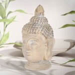 Tte de bouddha statue sculpture dcoration feng shui pierre artificielle polyrsine 55 cm beige / gris ...