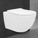 Ecd germany wc suspendu sans bride, long, 52 cm, blanc brillant, cuvette en cramique avec surface antibactri ...