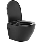 Ecd germany - wc suspendu long 52 cm, sans rebord, noir mat, en c�ramique, abattant amovible en plastique ...