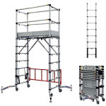 Echafaudage roulant alu t�lescopique - teletower + echelle t�lescopique 8 marches - longueur 2. 60m - ...
