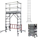 Echafaudage roulant alu t�lescopique - teletower + echelle t�lescopique 8 marches - longueur 3. 20m - ...