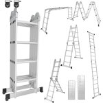 Swanew - echelle pliante articule 4x4 marches, echafaudage multifonction, ecarteur de mur, escabeau, ...