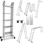 Swanew - echelle pliante articule 4x5 marches, echafaudage multifonction, ecarteur de mur, escabeau, ...