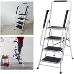 �chelle pliante � quatre �tages avec mains courantes et tapis antid�rapants, facile � ranger, adapt�e ...