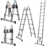 �chelle t�lescopique en acier inoxydable de 6, 2 pieds, stabilisateur r�glable, pieds antid�rapants, ...