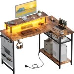 Ecofurnix - bureau gaming marron vintage avec rangement et led - 2 ans de garantie - 110 x 80 cm