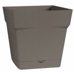 Eda - pot carr� toscane avec r�serve d'eau 10, 2l - 25x25cm taupe plastique