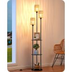 Edishine lampadaire sur pied avec �tag�re 178 cm, 3 abat - jours en rotin naturel, 3 ampoules e27 led ...
