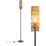 Edishine lampadaire sur pied salon avec abat - jour en corde tiss�e, e27 ampoule led 2700k lumi�re chaude ...