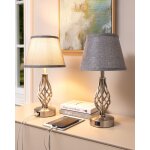 Edishine - lampe de chevet lot de 2, lampe de table avec ports usb a + c, abat - jour gris Edishine - lampe de chevet lot de 2, lampe de table avec ports usb a + c, abat - jour gris