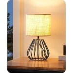 Edishine lampe de chevet avec ampoule led e14 2700k blanc chaud, abat - jour en lin beige et base noir ...