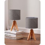 Edishine - lampe de chevet e27, lot de 2, lampe de table en bois, abat - jour gris