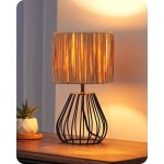 Edishine lampe de chevet avec ampoule led e14 2700k blanc chaud, boho abat - jour en papier raphia et ...