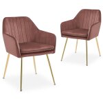 Deco in paris - lot de 2 chaises avec accoudoirs en velours rose edwige