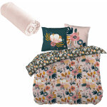 L'effet papillon - parure de couette 260x240 champetre et drap housse 180x200 rose