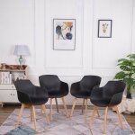 Lot de 4 chaises salle  manger fauteuils scandinave de cuisine avec pieds en bois de htre massif noir ...