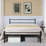 Eggree ? lit double en m�tal 140x190 cm ? cadre robuste avec sommier � lattes ? pieds antid�rapants pour ...