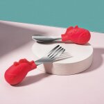 Couverts enfant de fourchette et cuillre en acier inoxydable poigne en silicone animaux de dessin anim ...