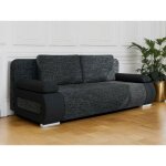 Bestmobilier ? canap� convertible 3 places avec coffre ? tissu bicolore gris et noir ? couchage 200x143 ...