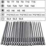 [jamais utilis] embouts de tournevis 21 pices, embout de vissage magnetique 100mm long, torx t6 - t40, ...