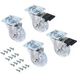 Emuca - lot de 4 roulettes slip transparente avec pl�tine de montage, diam�tre 75mm, acier et plastique ...