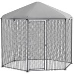 Enclos poulailler ext�rieur 5 m� parc grillag� dim. 2, 8l x 2, 45l x 2, 46h - espace couvert - 5 / 8 ...