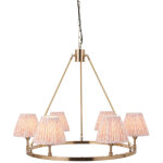 Endon chester suspension en laiton vieilli bross� avec abat - jour en tissu feuille couleur p�che 16 ...