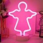 Enseigne n�on ange rose led ange n�on panneau batterie usb pour chambre � coucher, anniversaire, bar, ...