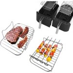 Ensemble de 2 grilles pour friteuse a air, grille de cuisson polyvalente avec 4 b�tons de barbecue, accessoire ...