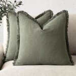 Ensemble de 2 housses de coussin d�coratives � franges en lin de style boh�me et rustique avec pampilles ...