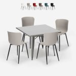 Ensemble de 4 chaises et 1 table carre 80x80cm design industriel cuisine bar restaurant wrench - gris ...