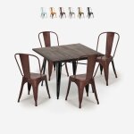 Ensemble 4 chaises style vintage table  manger 80x80cm bois mtal burton black - bronze