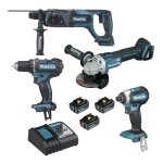 Mulliez et flory - ensemble de 4 machines 18 v lxt - meuleuse dga504 + perceuse ddf482 + perfo dhr241 ...