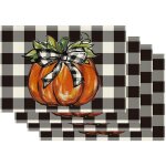 Ensemble de 4 sets de table en lin d'automne (30 x 45 cm) - motif citrouille - style rustique et automnal ...