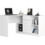 Ensemble d'angle akord bureau b17 avec commode blanc 120 cm 1 porte 1 tiroir fa�ade blanche 6 �tag�res ...